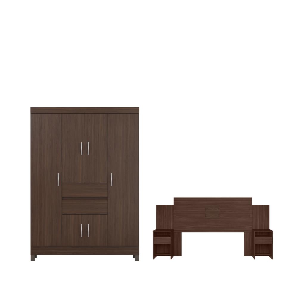 Conjunto Guarda Roupa 6 Portas e Cabeceira Lux Cafe Touch