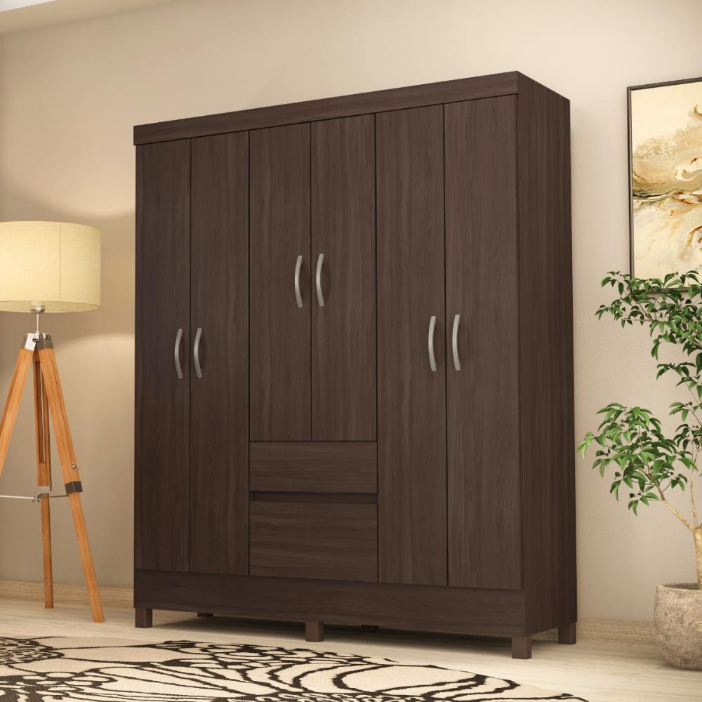 Conjunto Guarda Roupa 6 Portas e Sapateira Avila Cafe Touch