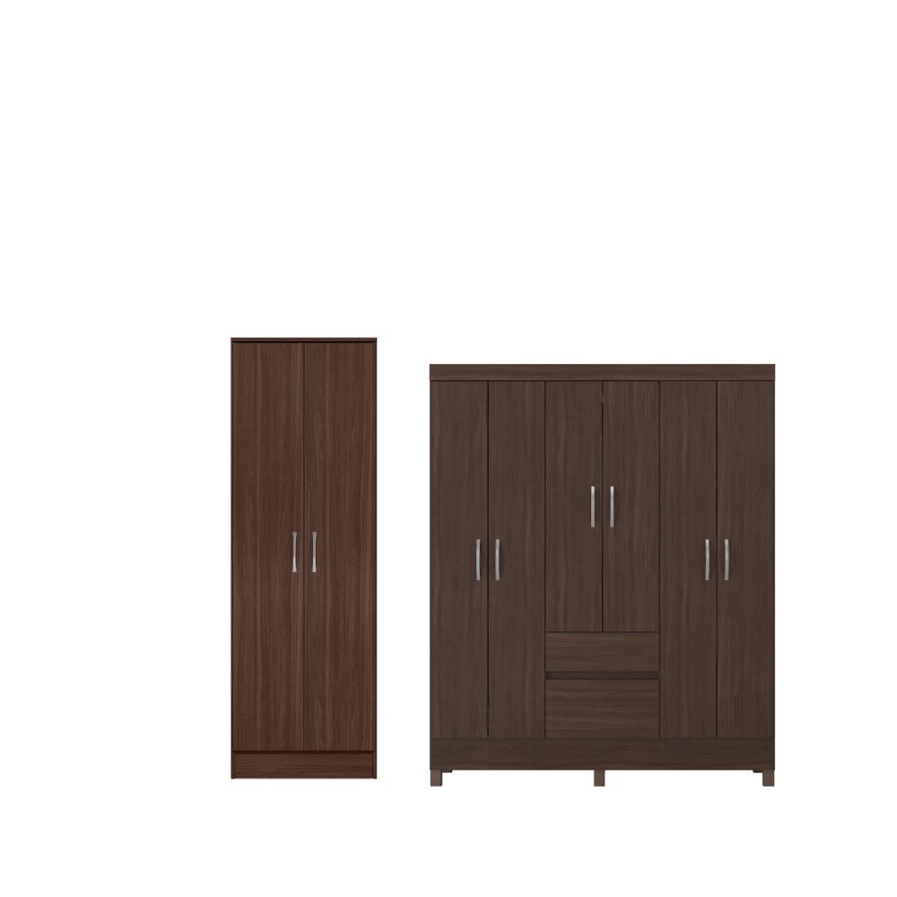 Conjunto Guarda Roupa 6 Portas e Sapateira Avila Cafe Touch