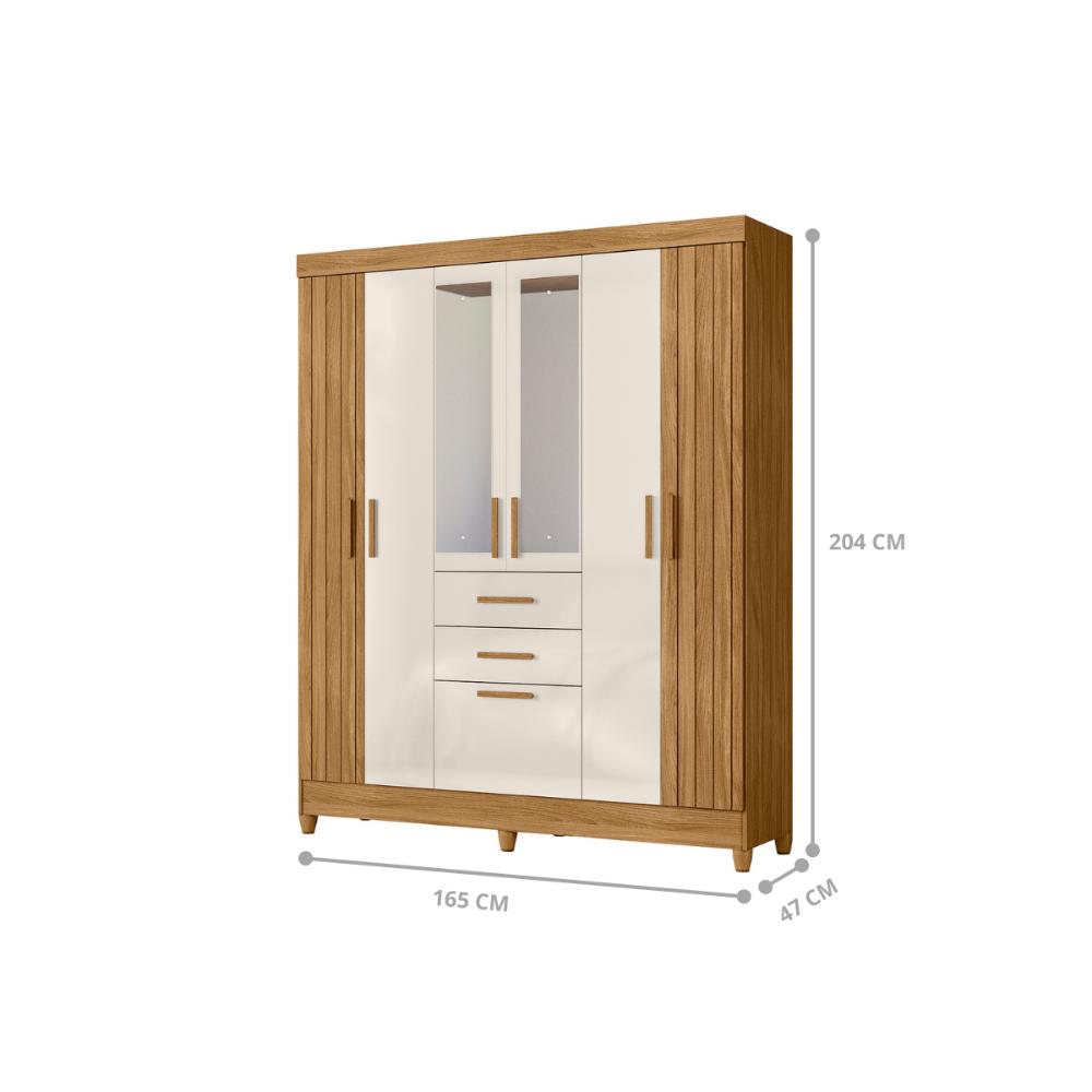 Conjunto Guarda Roupa Espelho e Comoda Fuji Freijo Off White