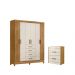 Conjunto Guarda Roupa e Comoda Caribe Freijo Off White