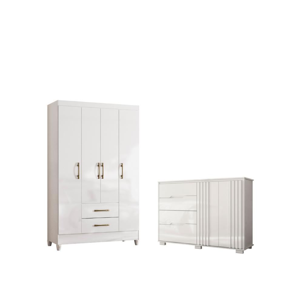 Conjunto Guarda Roupa e Comoda Lotus Branco