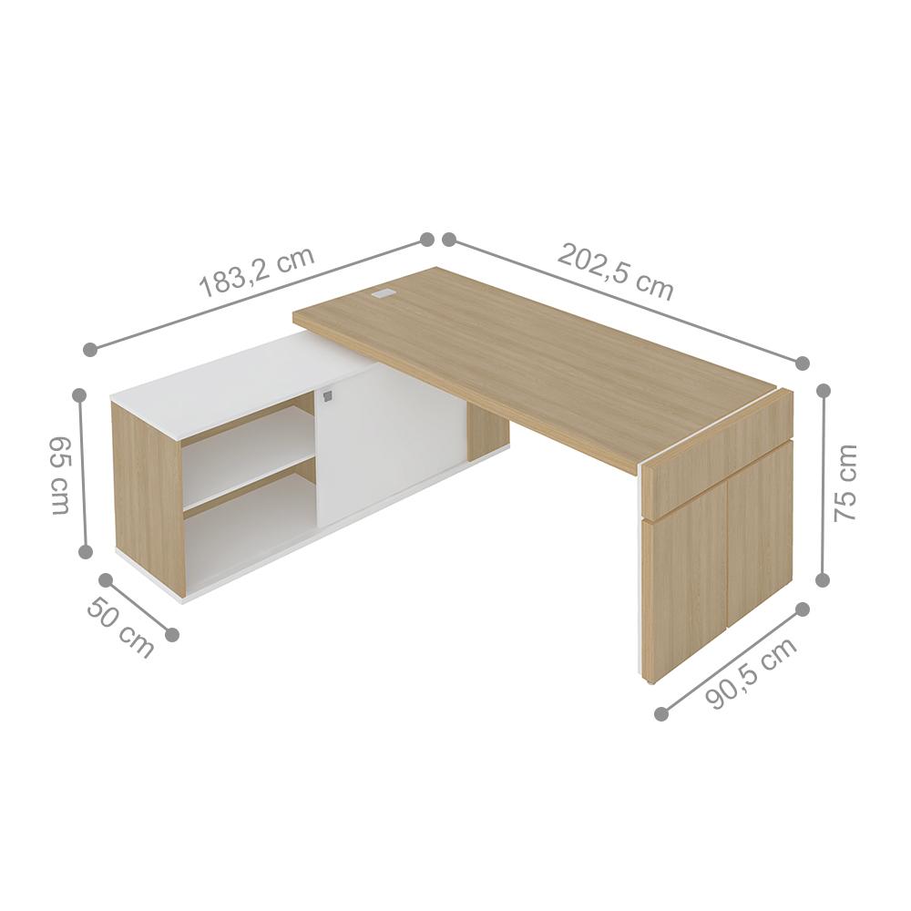 Conjunto Mesa Executiva e Armário Burton Carvalho Branco
