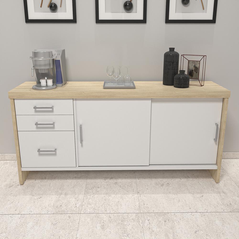 Conjunto Mesa Executiva e Balcão Rotherham Carvalho Branco