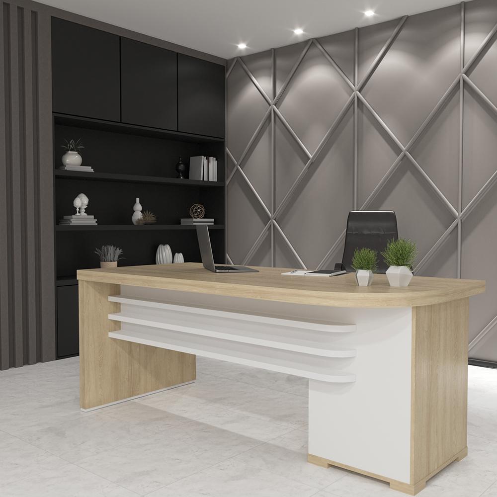Conjunto Mesa Executiva e Balcão Rotherham Carvalho Branco