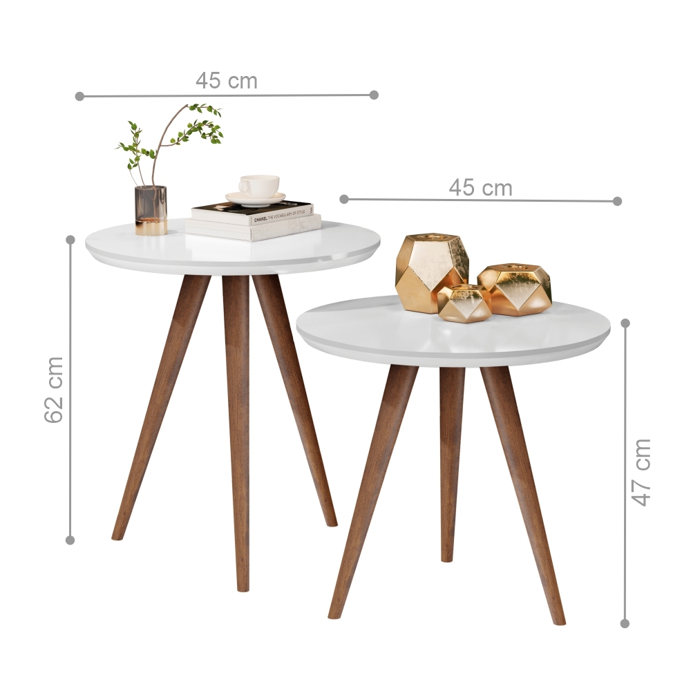 Conjunto Mesa Lateral Sofá Sala Pés Palito Branco