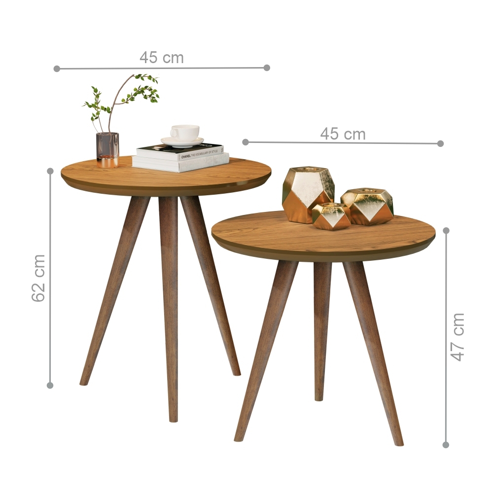 Conjunto Mesa Lateral Sofá Sala Pés Palito Freijó