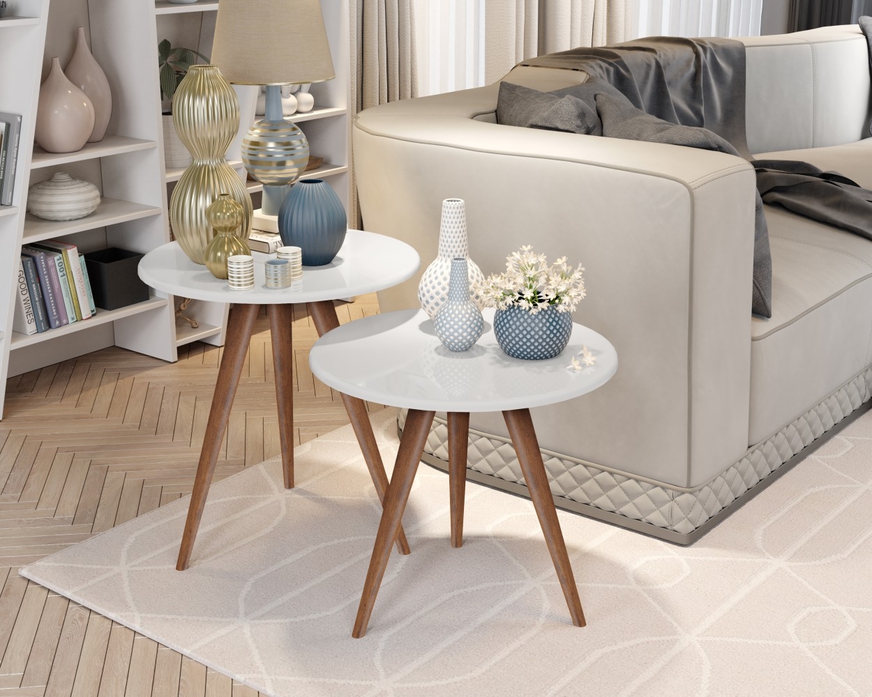 Conjunto Mesa Lateral e Apoio Lisy Branco