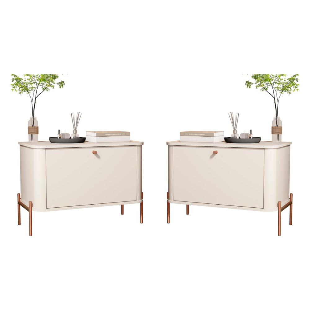 Conjunto Mesa de Cabeceira Albania Off White Bronze