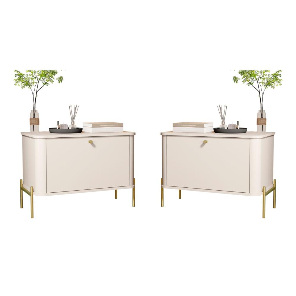 Conjunto Mesa de Cabeceira Albania Off White Dourado