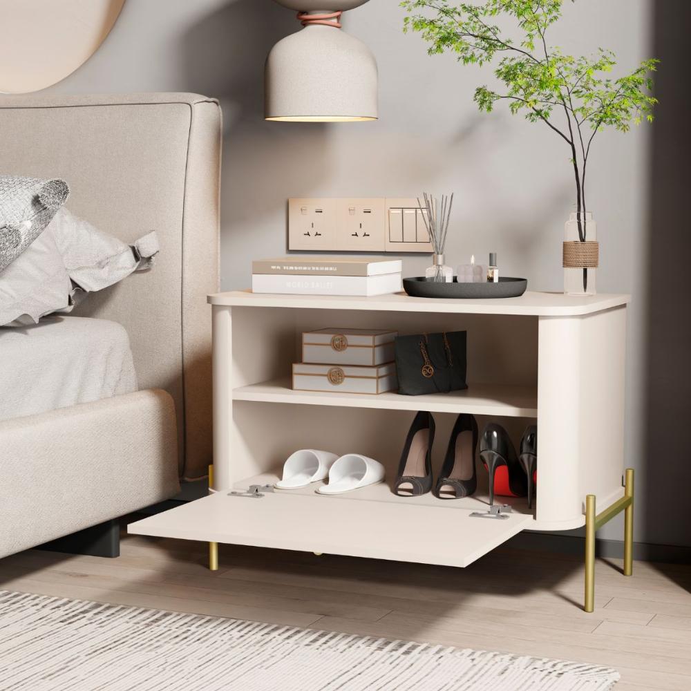 Conjunto Mesa de Cabeceira Albania Off White Dourado
