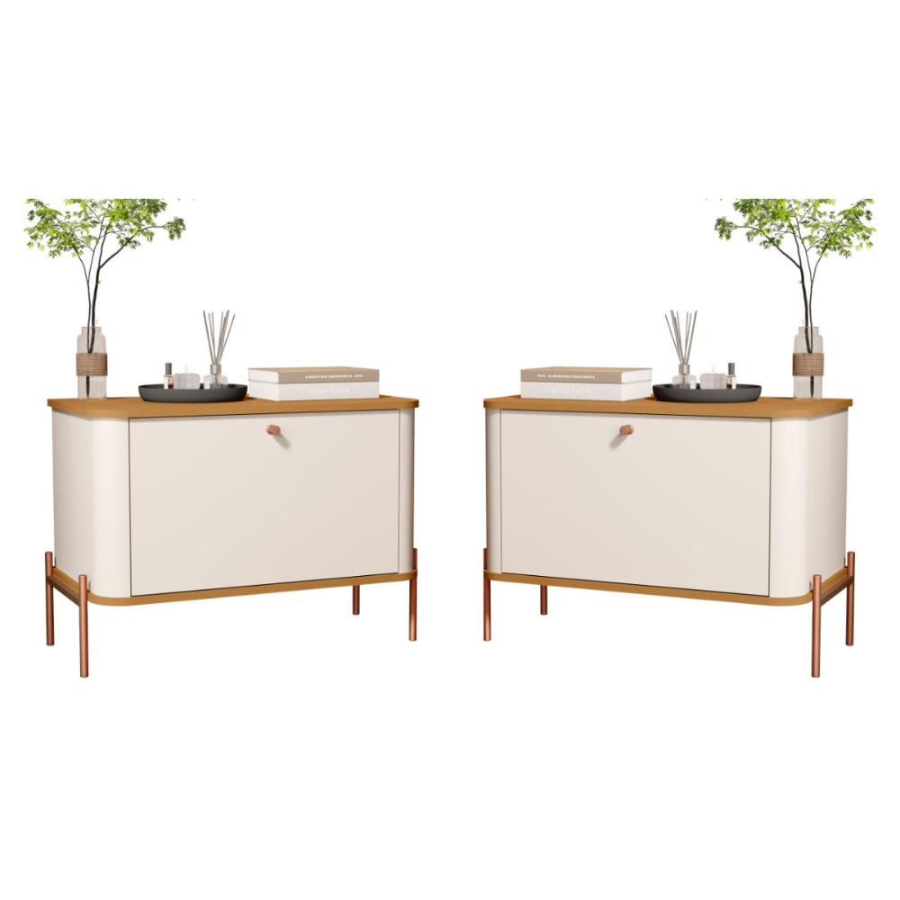 Conjunto Mesa de Cabeceira Albania Off White Nature Bronze