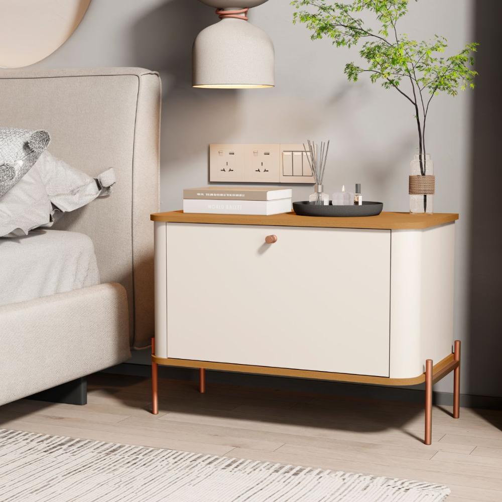 Conjunto Mesa de Cabeceira Albania Off White Nature Bronze