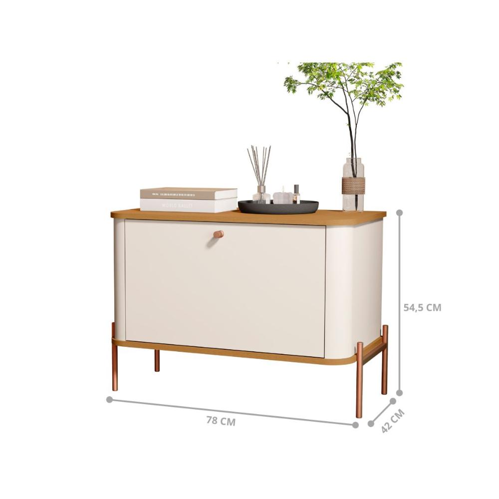 Conjunto Mesa de Cabeceira Albania Off White Nature Bronze