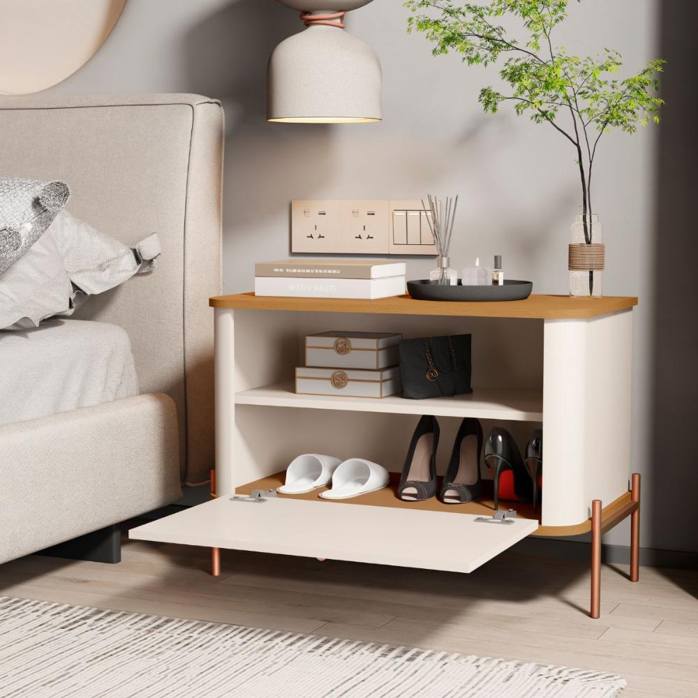 Conjunto Mesa de Cabeceira Albania Off White Nature Bronze