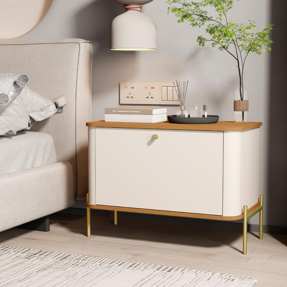 Conjunto Mesa de Cabeceira Albania Off White Nature Dourado