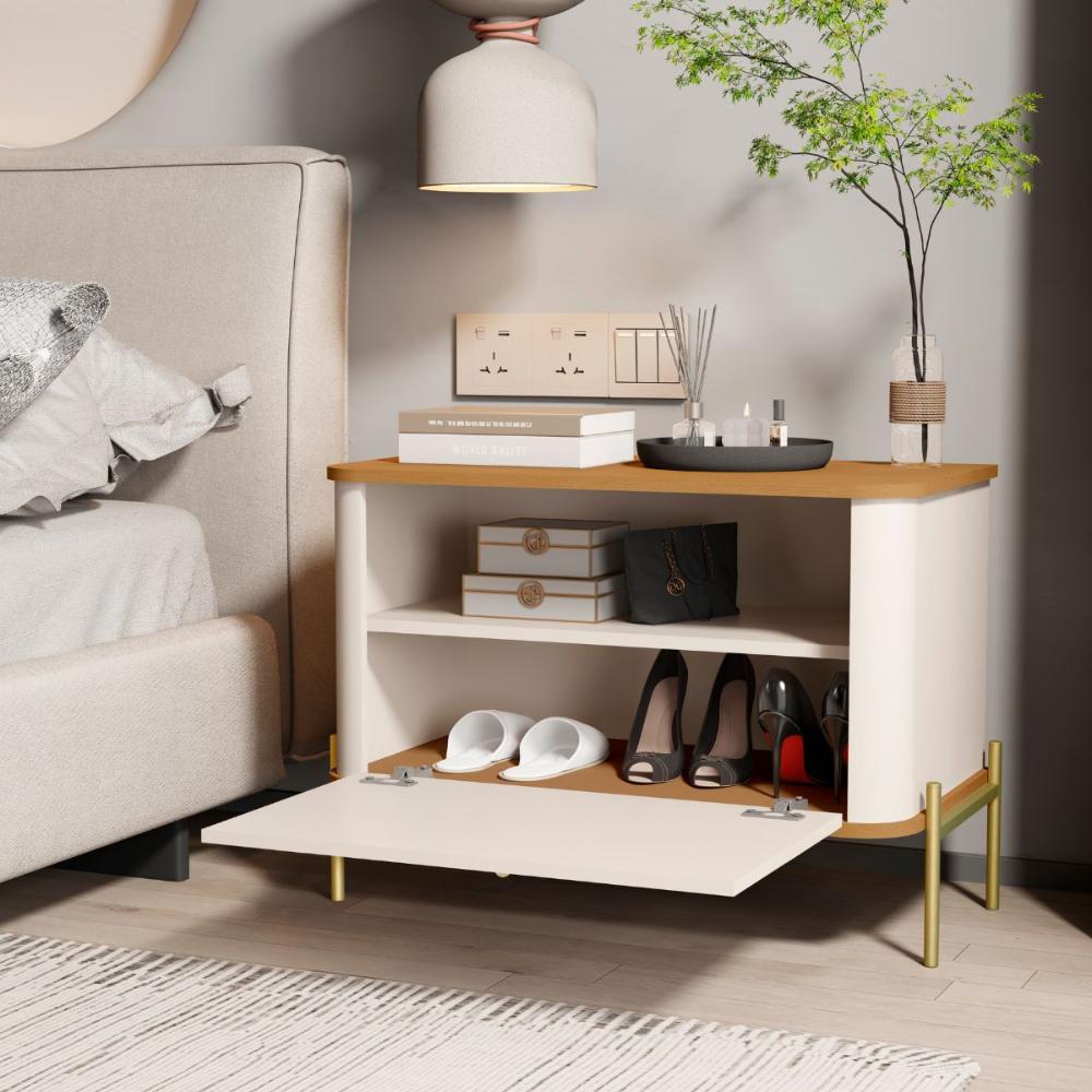 Conjunto Mesa de Cabeceira Albania Off White Nature Dourado