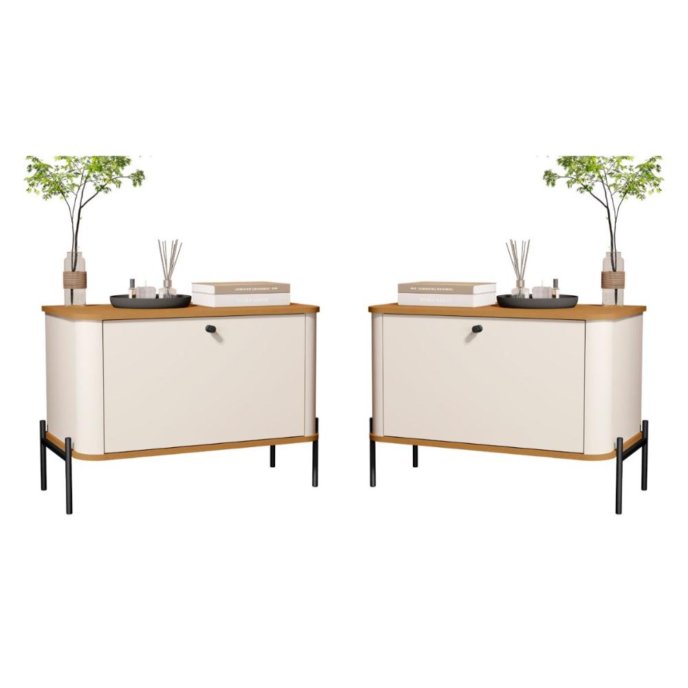 Conjunto Mesa de Cabeceira Albania Off White Nature Preto