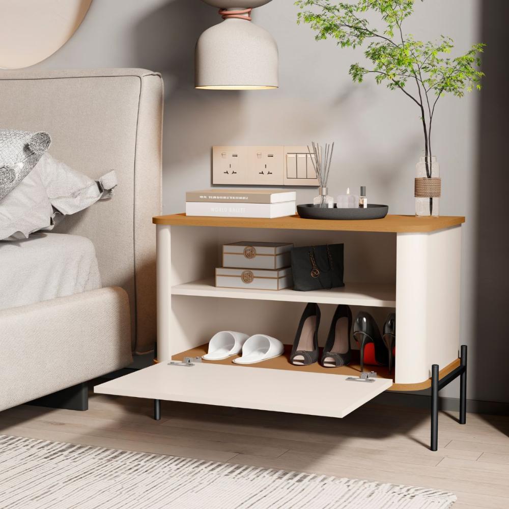 Conjunto Mesa de Cabeceira Albania Off White Nature Preto
