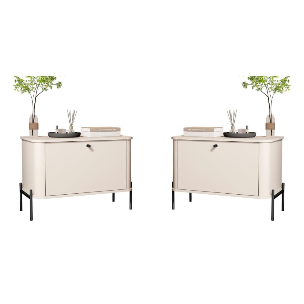 Conjunto Mesa de Cabeceira Albania Off White Preto