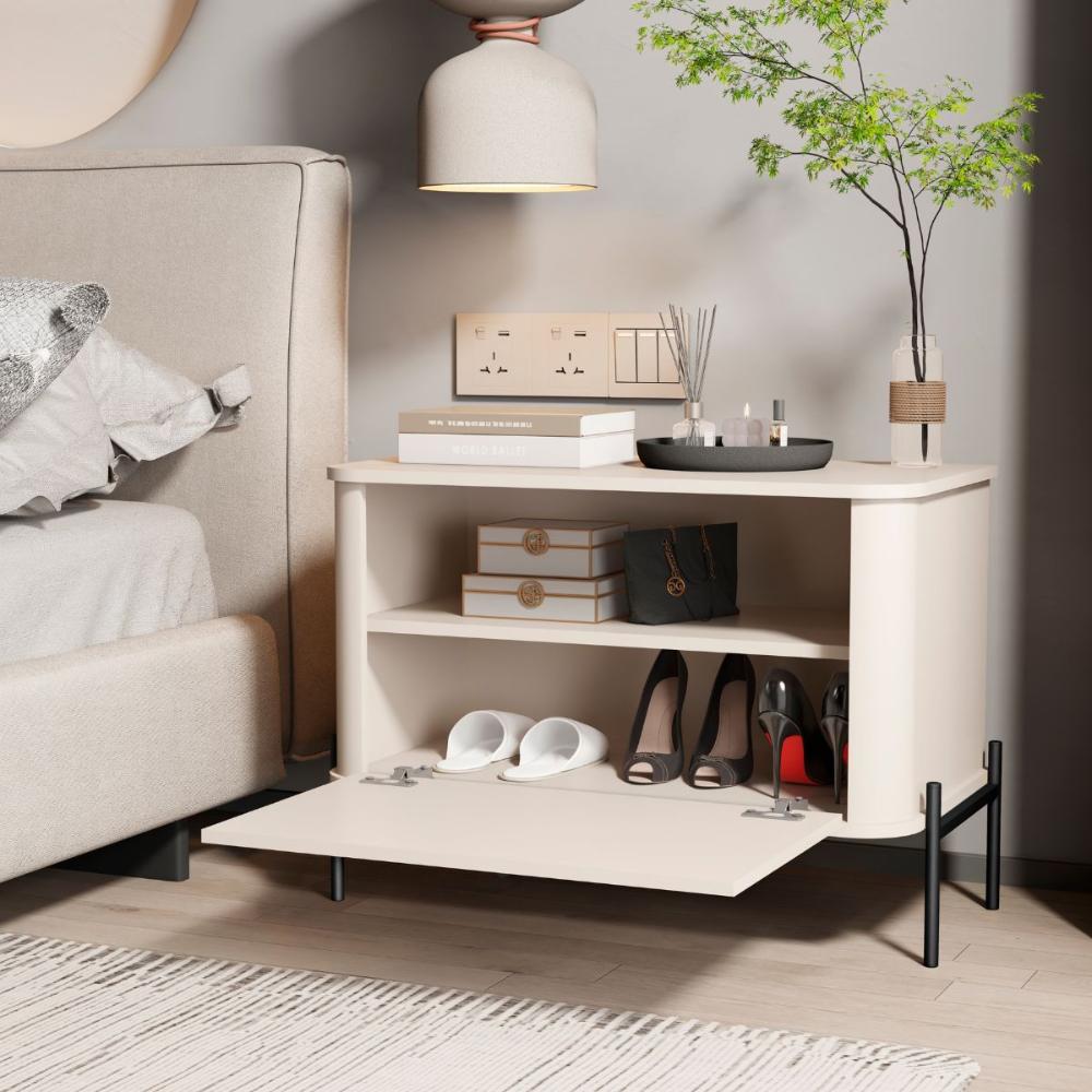 Conjunto Mesa de Cabeceira Albania Off White Preto