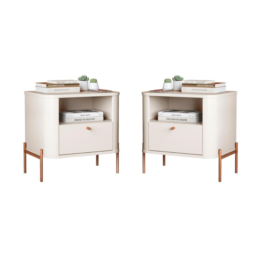 Conjunto Mesa de Cabeceira Malta Off White Bronze