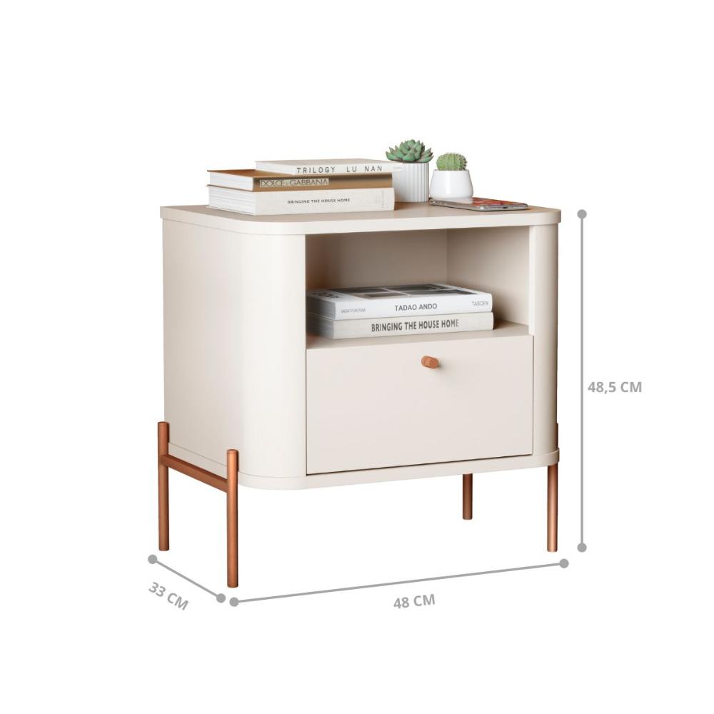 Conjunto Mesa de Cabeceira Malta Off White Bronze