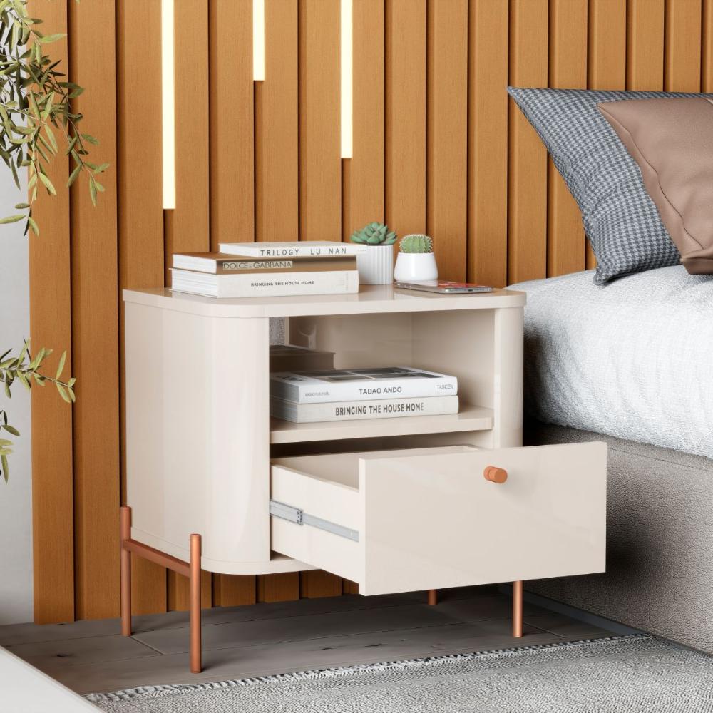 Conjunto Mesa de Cabeceira Malta Off White Bronze
