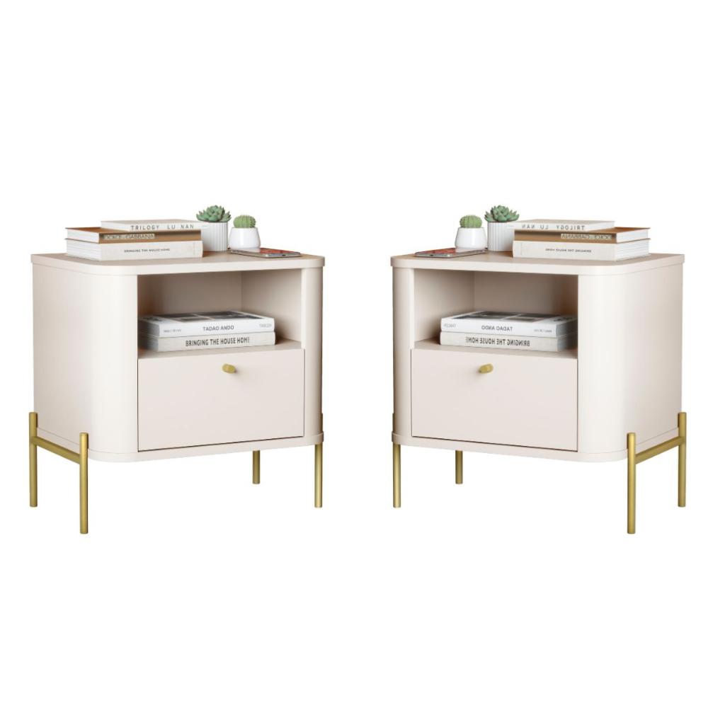 Conjunto Mesa de Cabeceira Malta Off White Dourado
