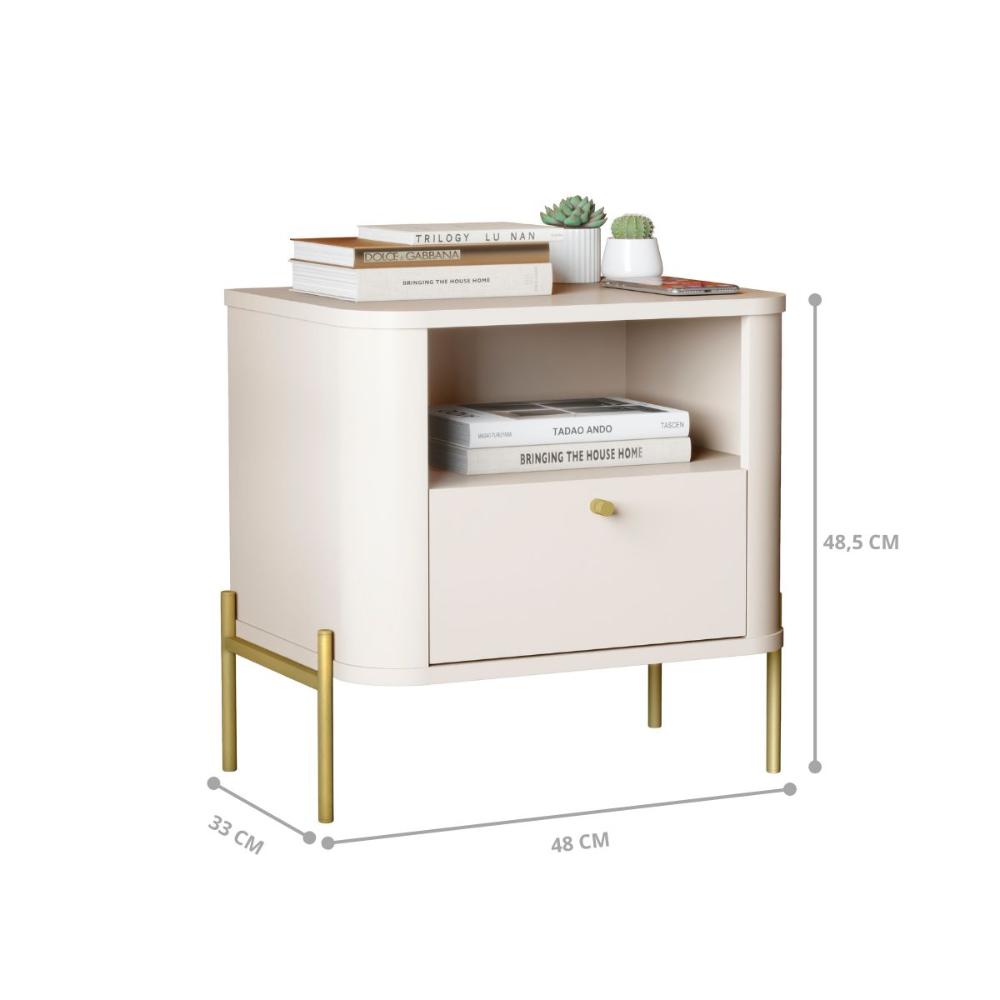 Conjunto Mesa de Cabeceira Malta Off White Dourado