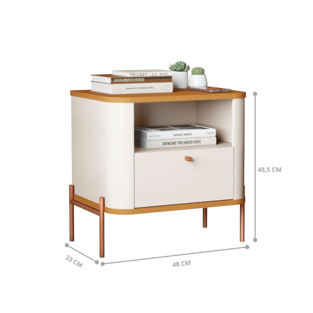 Conjunto Mesa de Cabeceira Malta Off White Nature Bronze