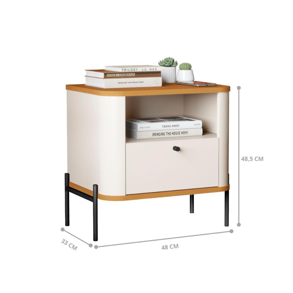 Conjunto Mesa de Cabeceira Malta Off White Nature Preto