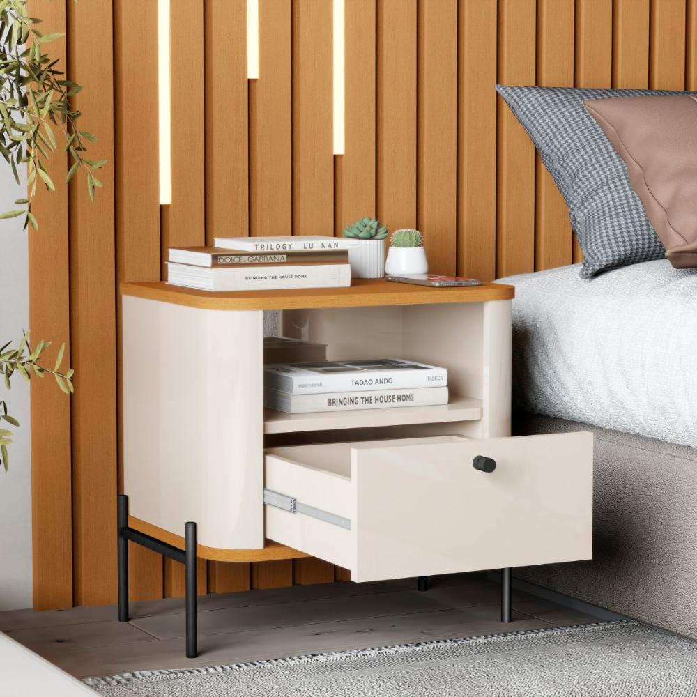 Conjunto Mesa de Cabeceira Malta Off White Nature Preto