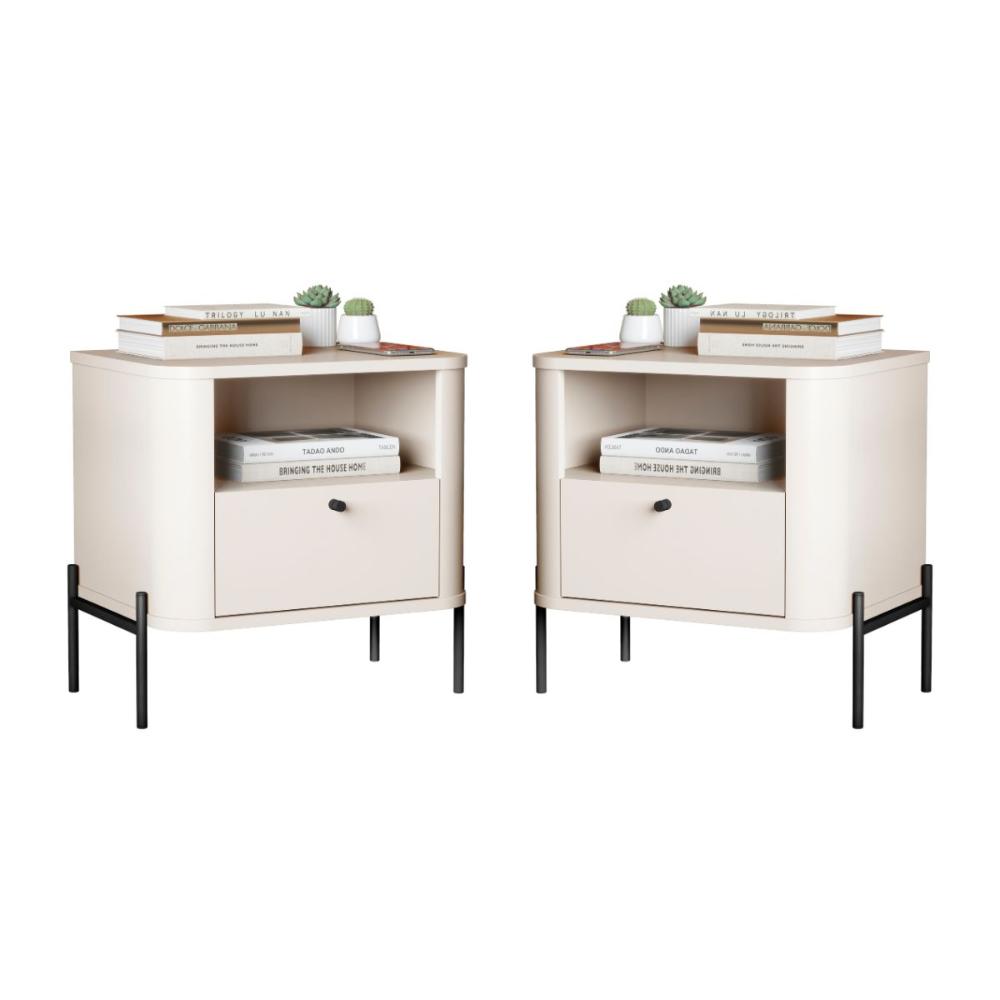 Conjunto Mesa de Cabeceira Malta Off White Preto