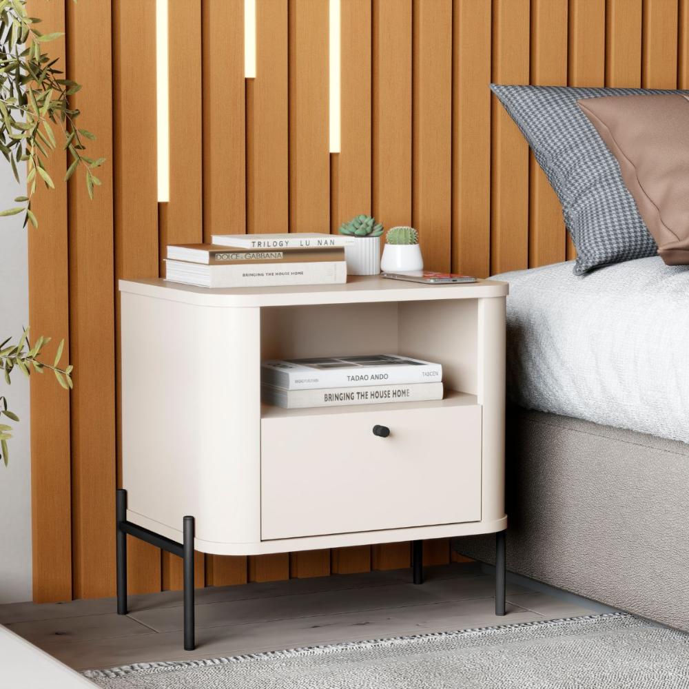 Conjunto Mesa de Cabeceira Malta Off White Preto