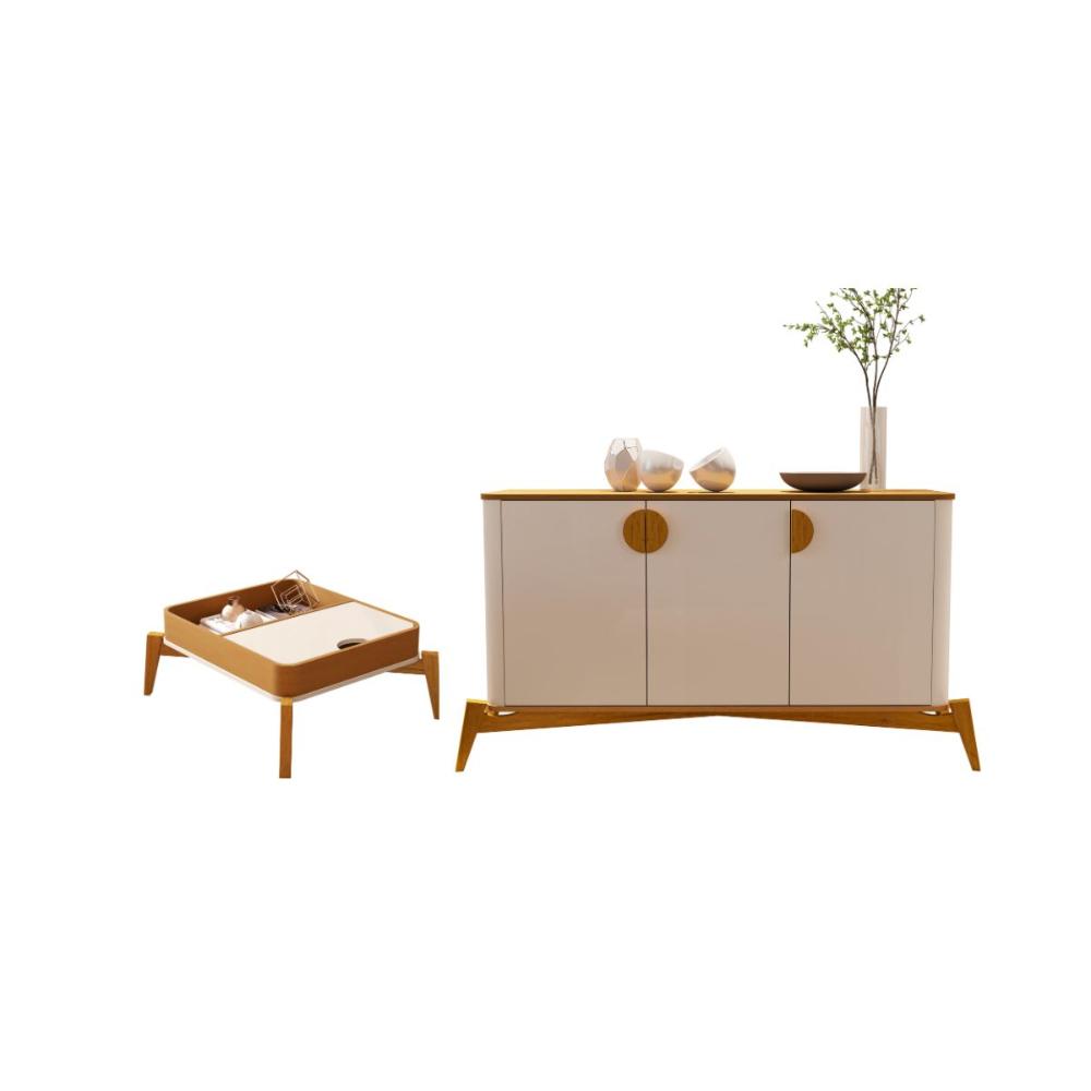 Conjunto Mesa de Centro e Buffet Rogers Off White Nature