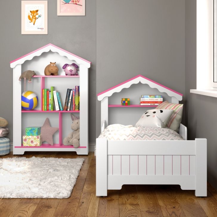 Mini cama Juvenil Infantil Gatinho Branca/Rosa Com Colchão - Móveis Bela