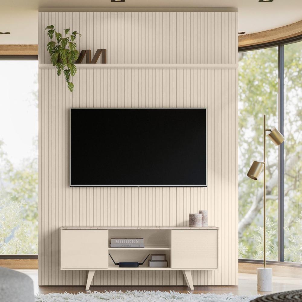 Conjunto Painel e Estante Ironwood Calacata Off White