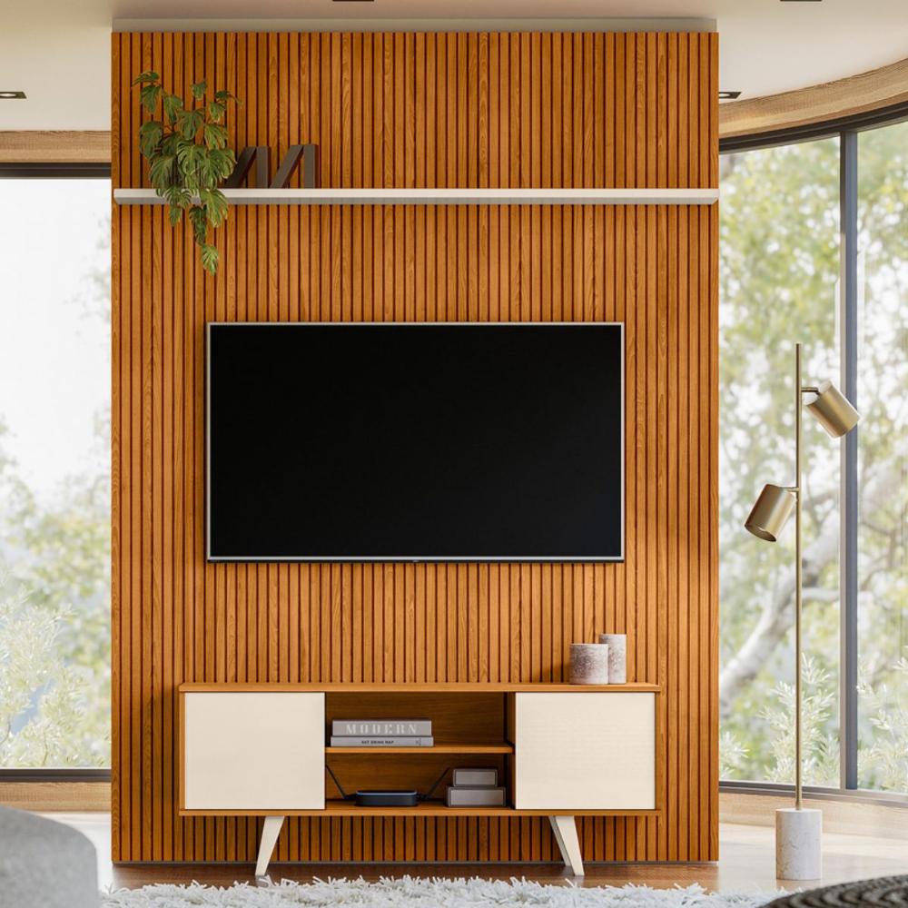 Conjunto Painel e Estante Ironwood Cinamomo Off White