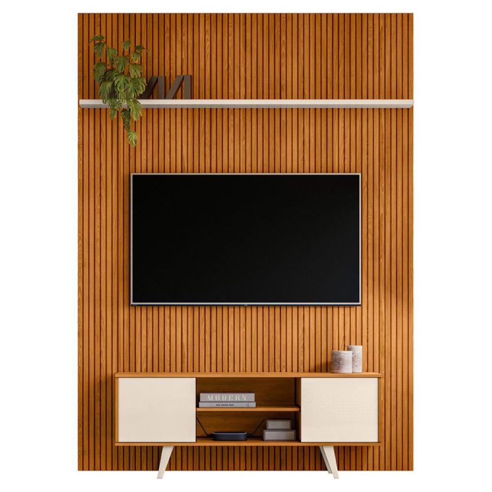 Conjunto Painel e Estante Ironwood Cinamomo Off White