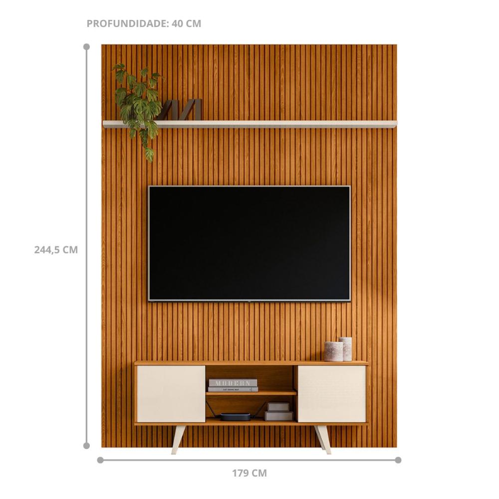 Conjunto Painel e Estante Ironwood Cinamomo Off White