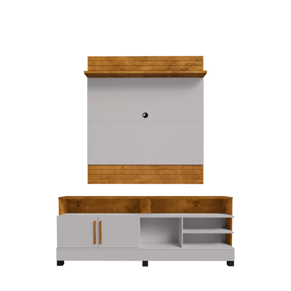 Conjunto Painel e Rack Açucena Naturalle Off White