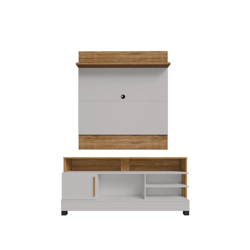 Conjunto Painel e Rack Arcadia Cinamomo Off White