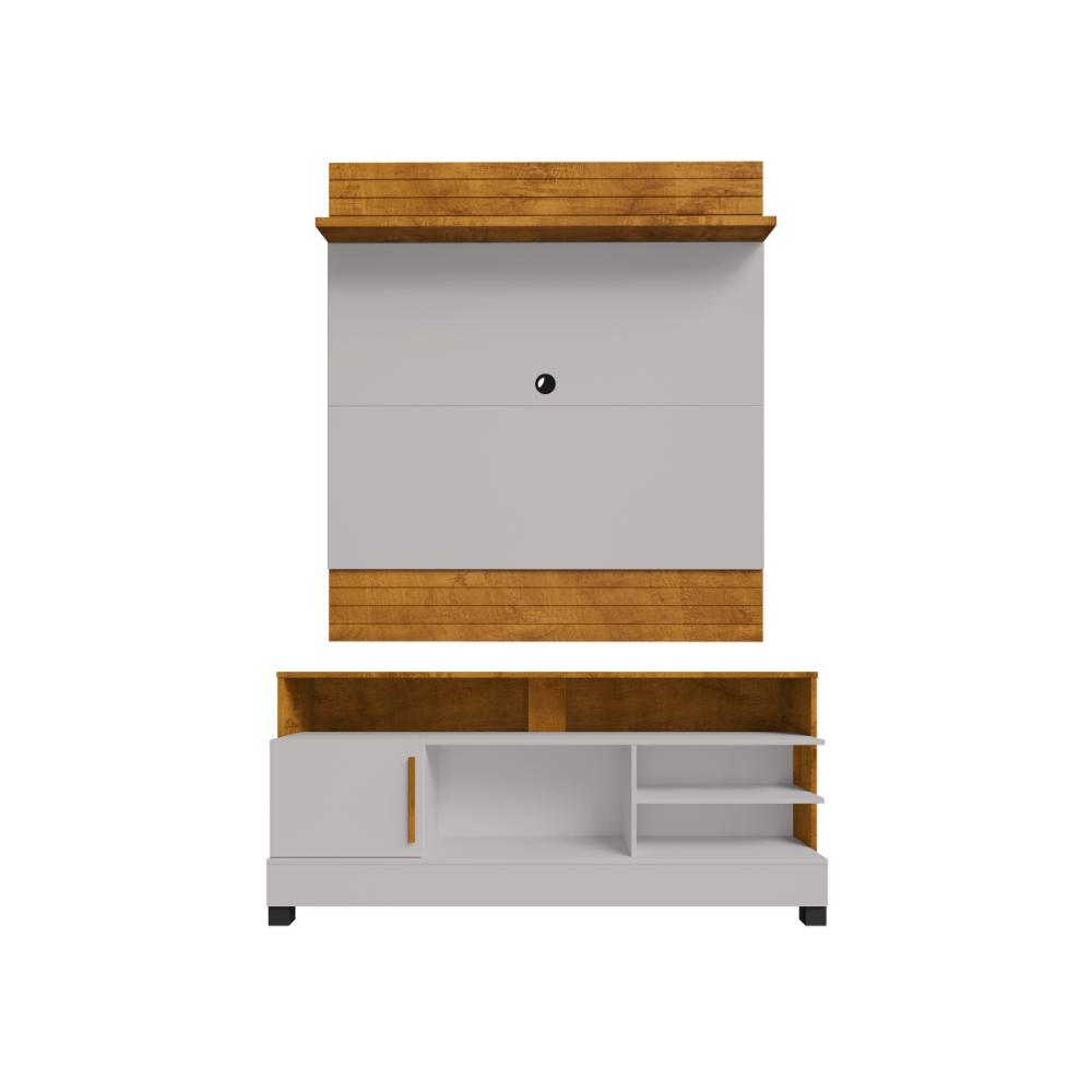 Conjunto Painel e Rack Arcadia Naturalle Off White