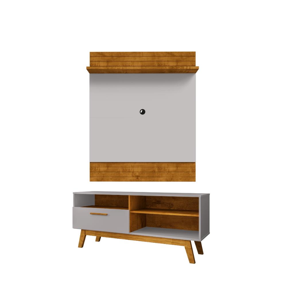 Conjunto Painel e Rack Aurora Naturalle Off White