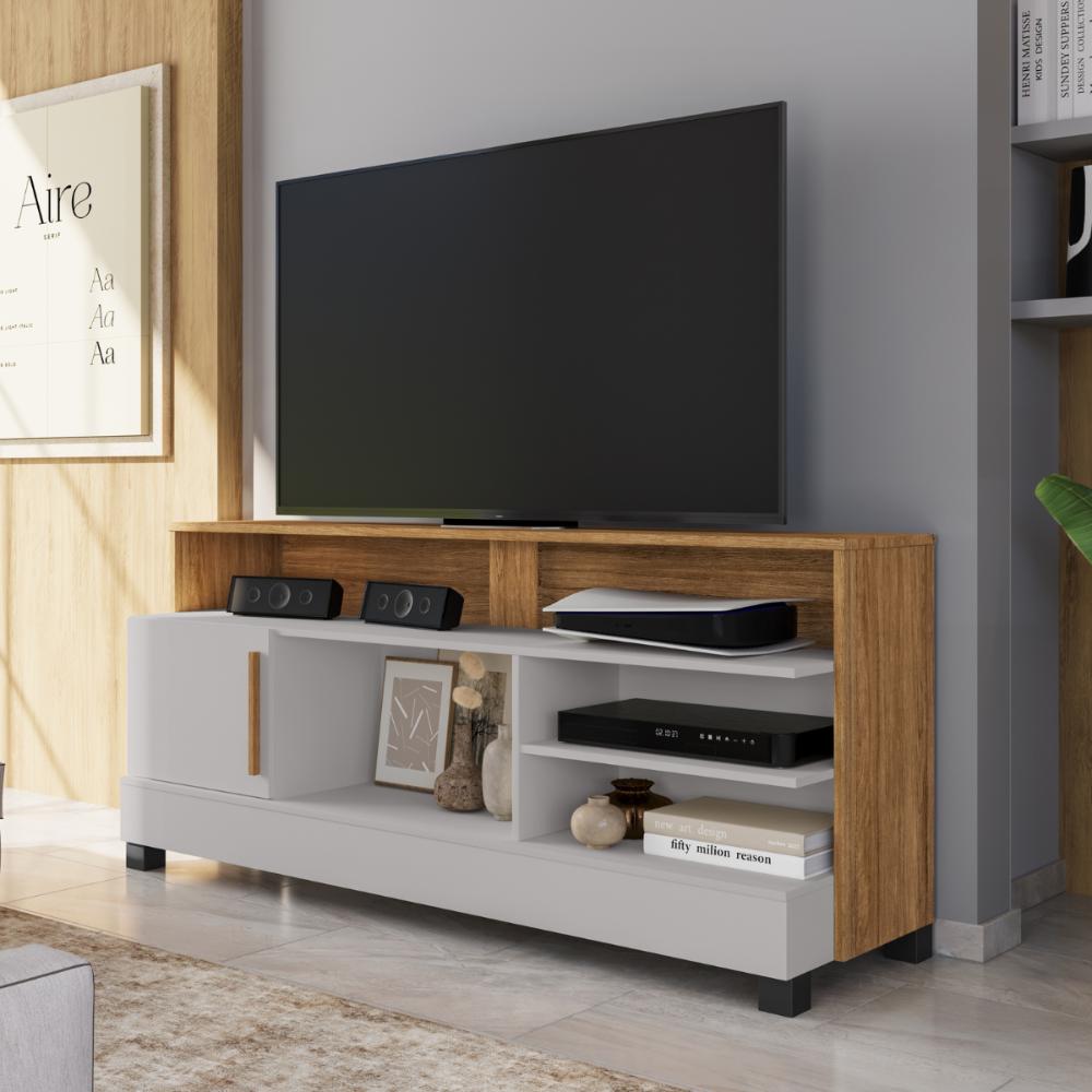 Conjunto Painel e Rack Bolonha Cinamomo Off White