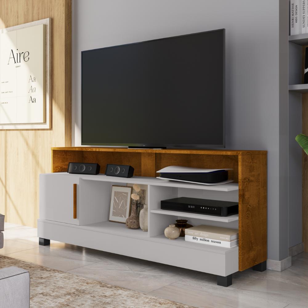 Conjunto Painel e Rack Bolonha Naturalle Off White
