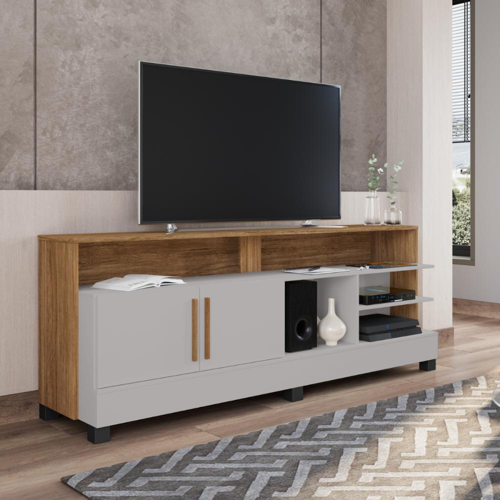 Conjunto Painel e Rack Boston Cinamomo Off White