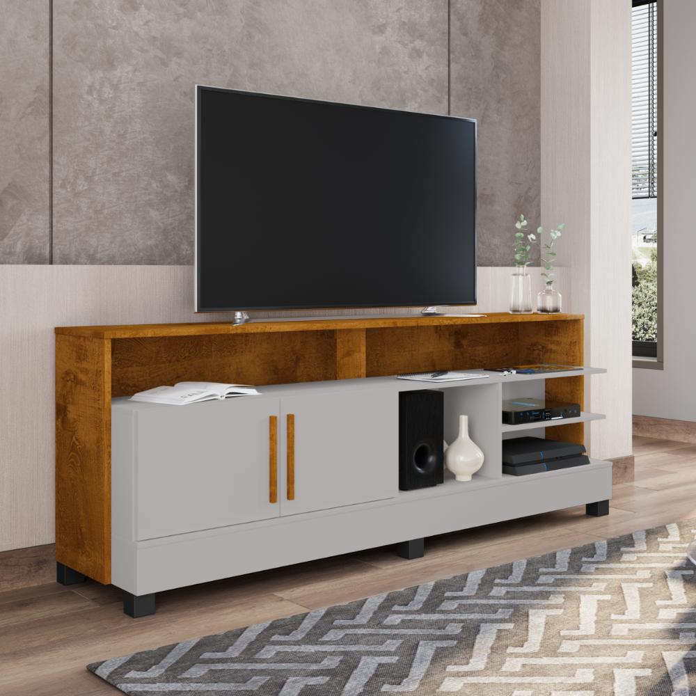 Conjunto Painel e Rack Boston Naturalle Off White