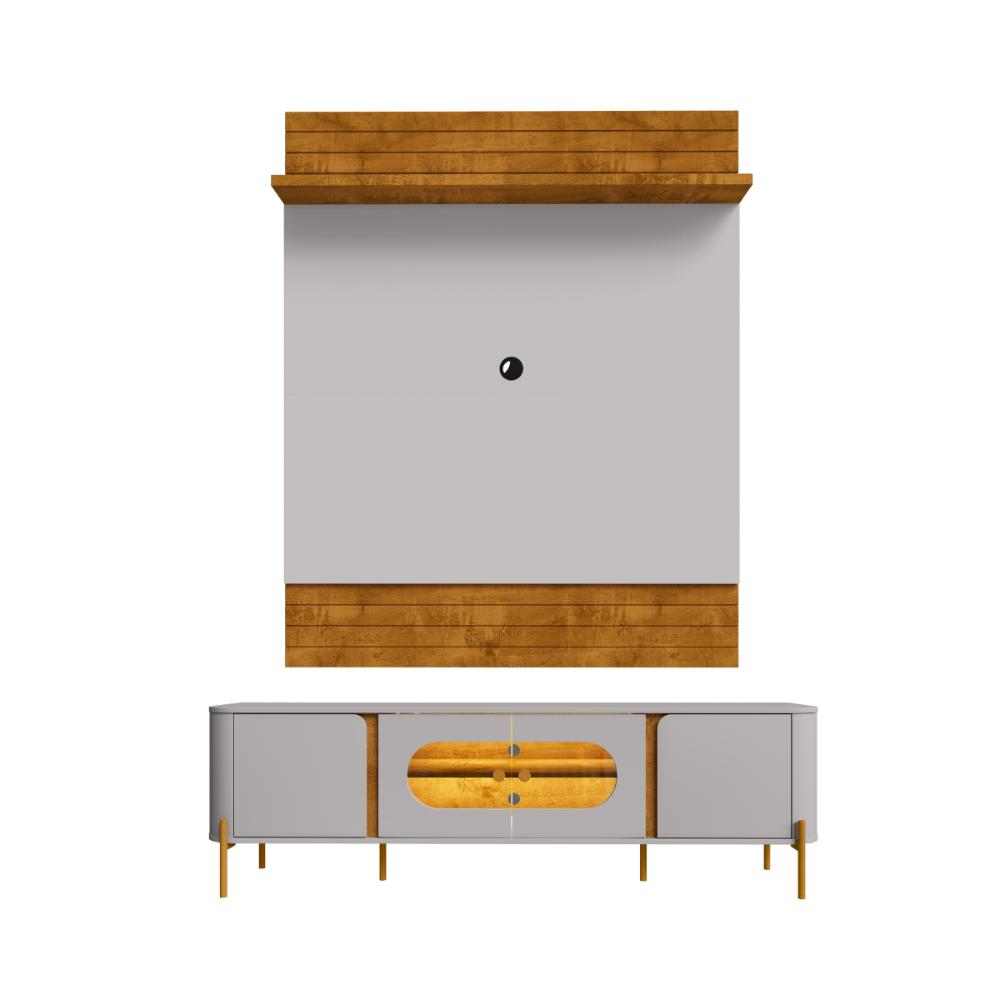 Conjunto Painel e Rack Cancun Naturalle Off White